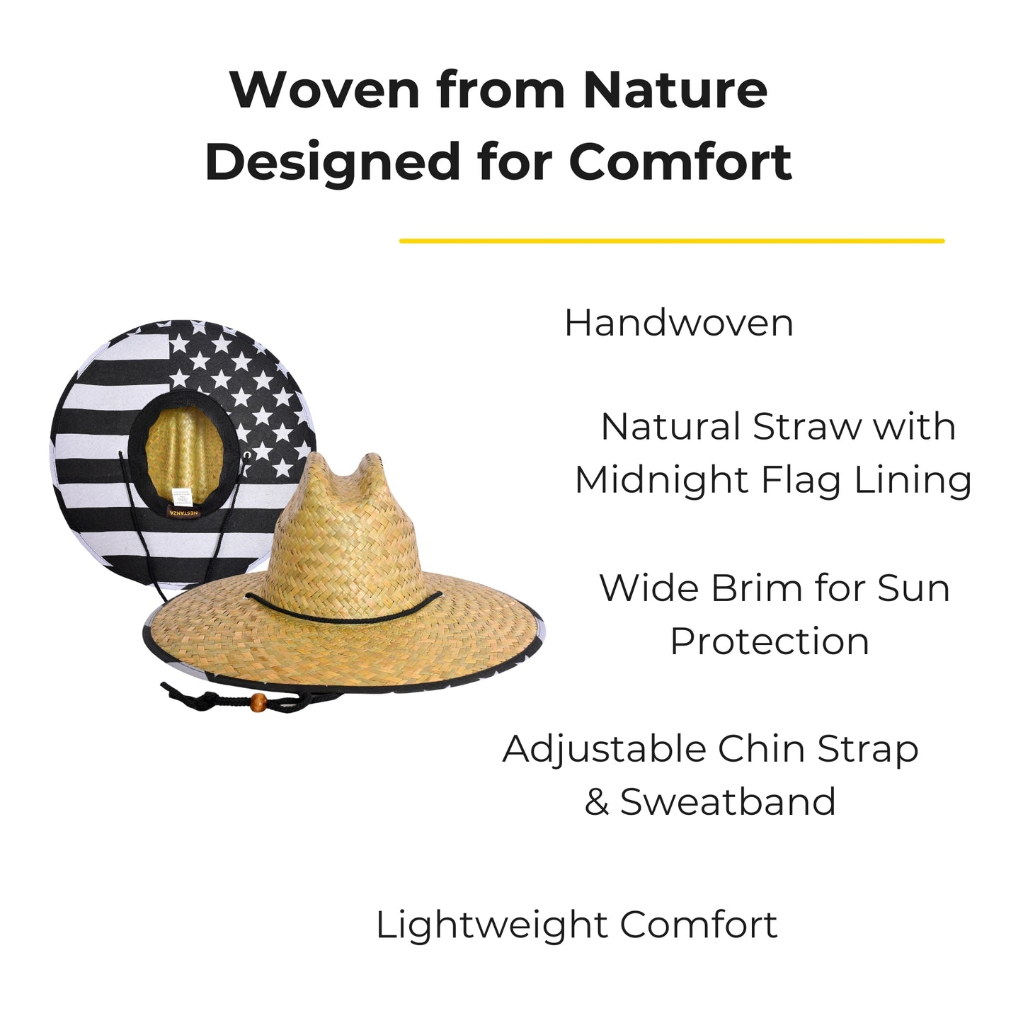 Lifeguard Straw Hats with Midnight Flag Lining