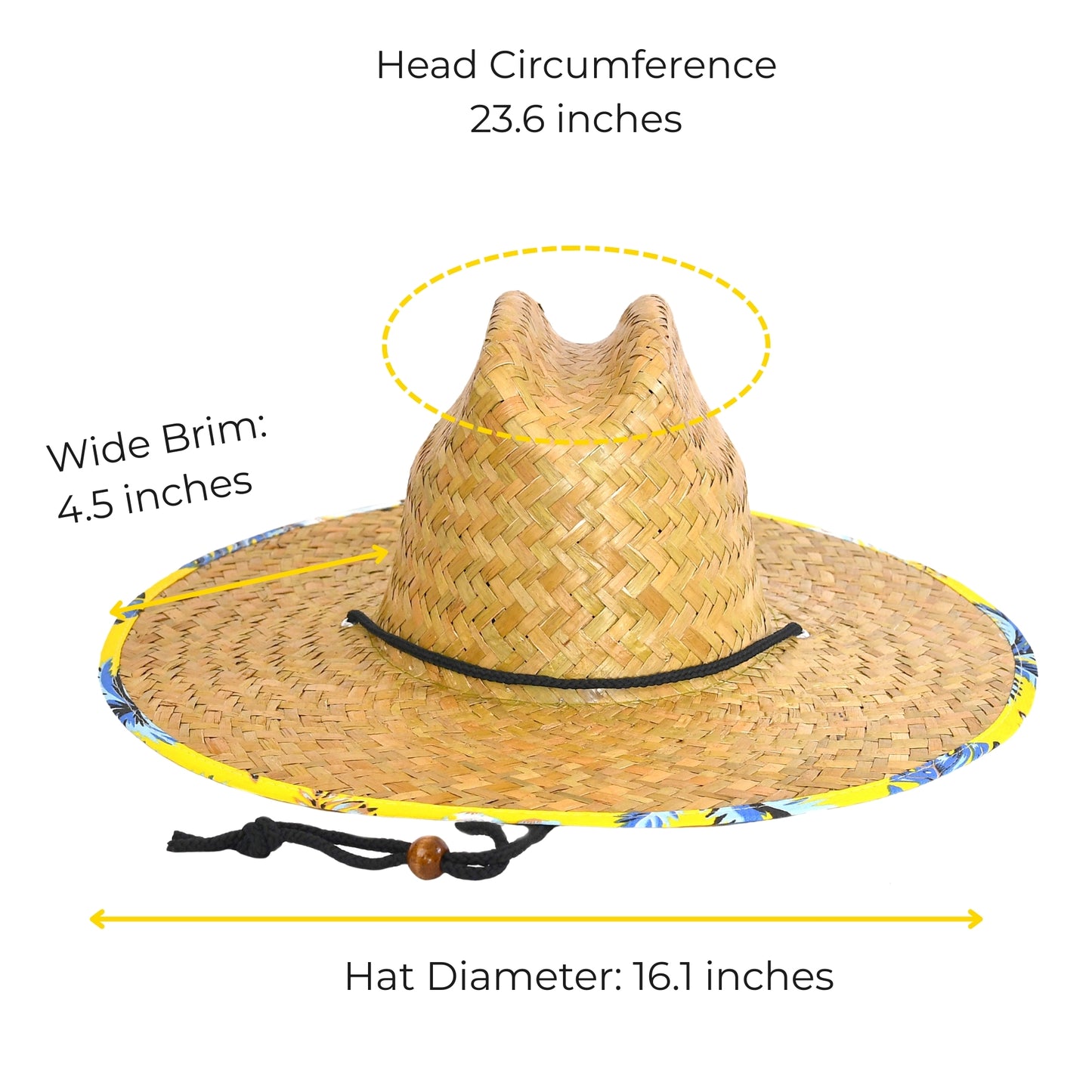 Lifeguard Straw Hats with Tropical Yellow Lining