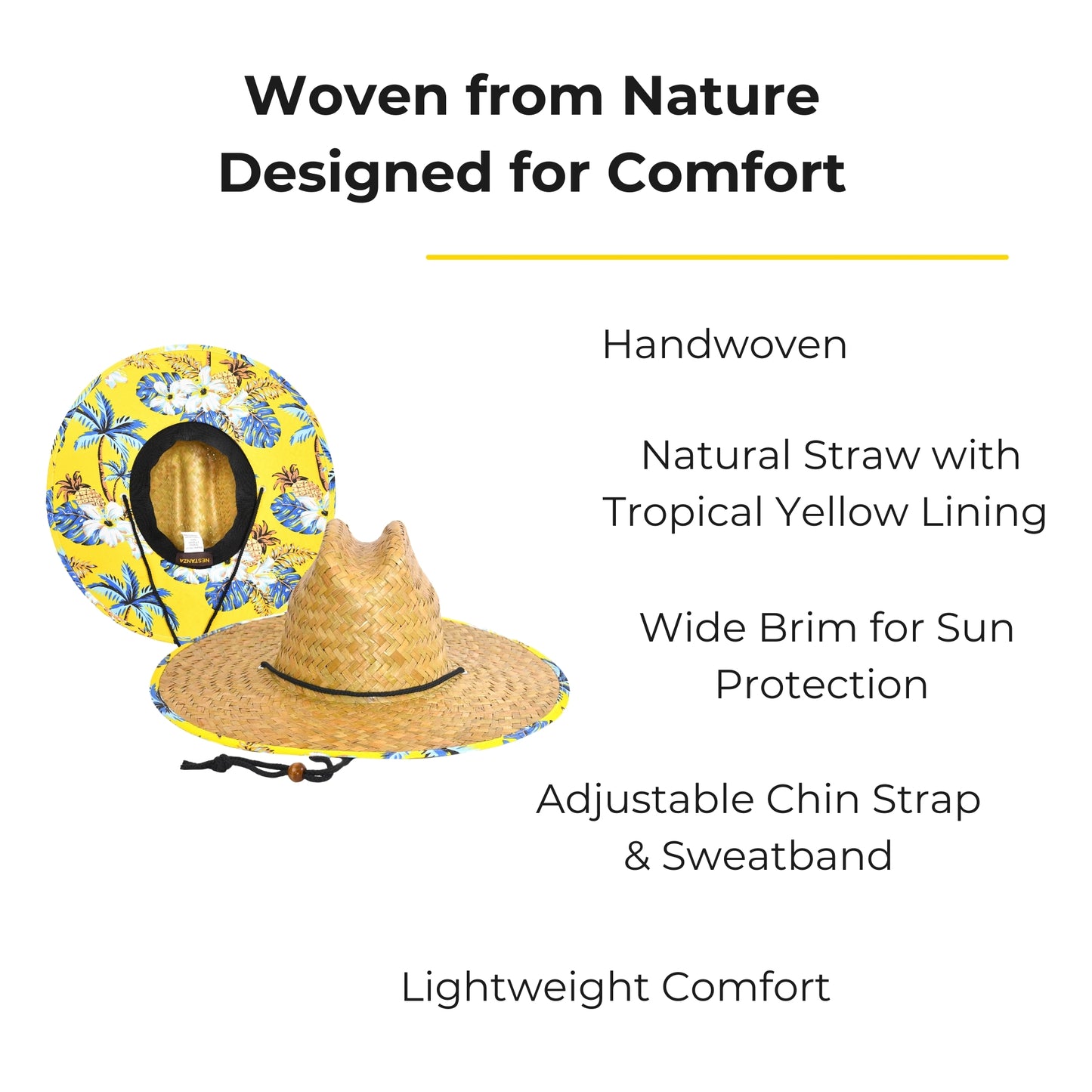 Lifeguard Straw Hats with Tropical Yellow Lining